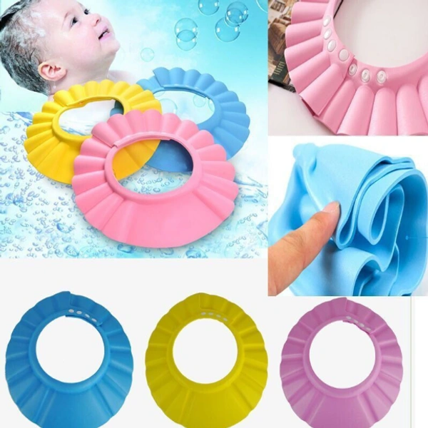 Adjustable Safe Soft Bathing Baby Shower Cap Wash Hair for Children Baby Eye Ear Protector (Multi Color) 